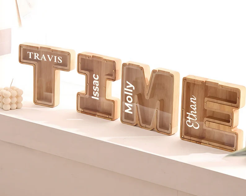 Wooden Letter Piggy Bank Money Box For Kids - Image 9