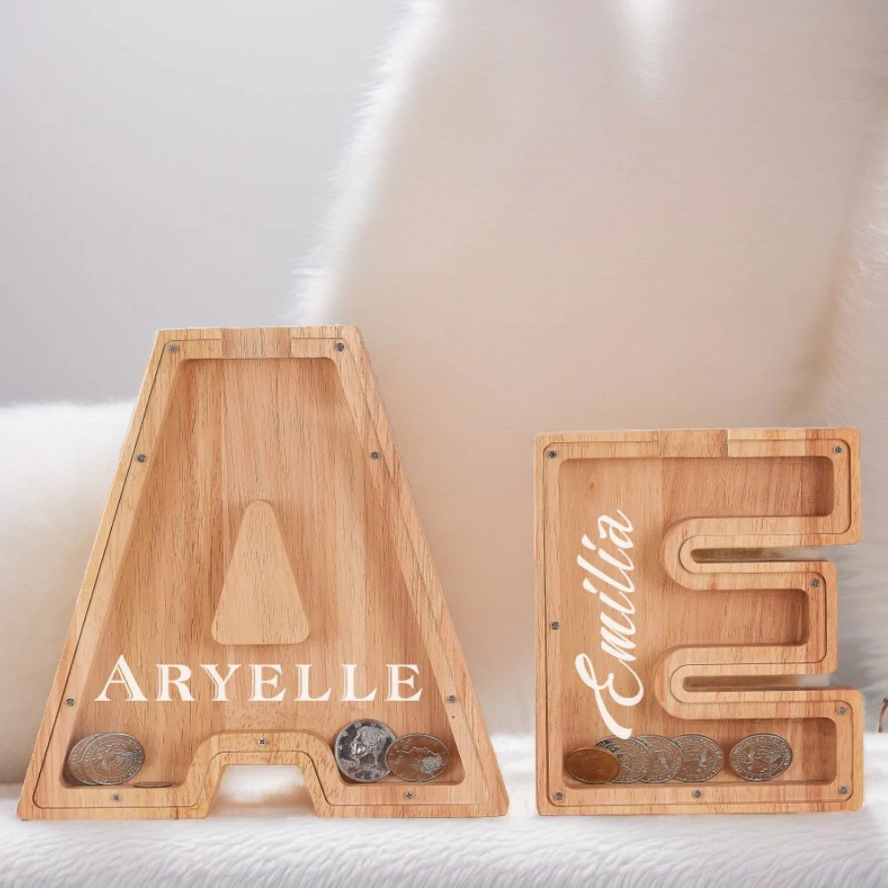 Personalized Wooden Letter Piggy Bank For Kids - Image 3