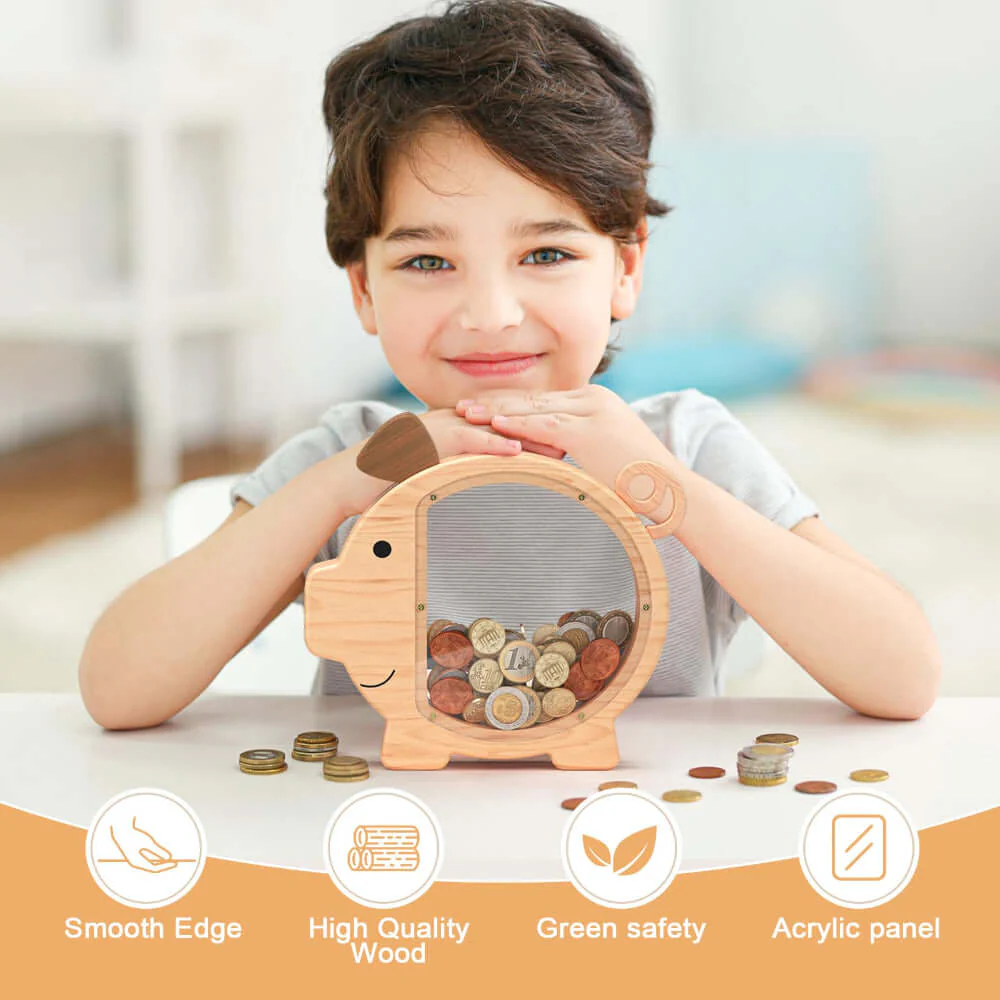Personalized Wooden Pig Piggy Bank for Kids - Image 3