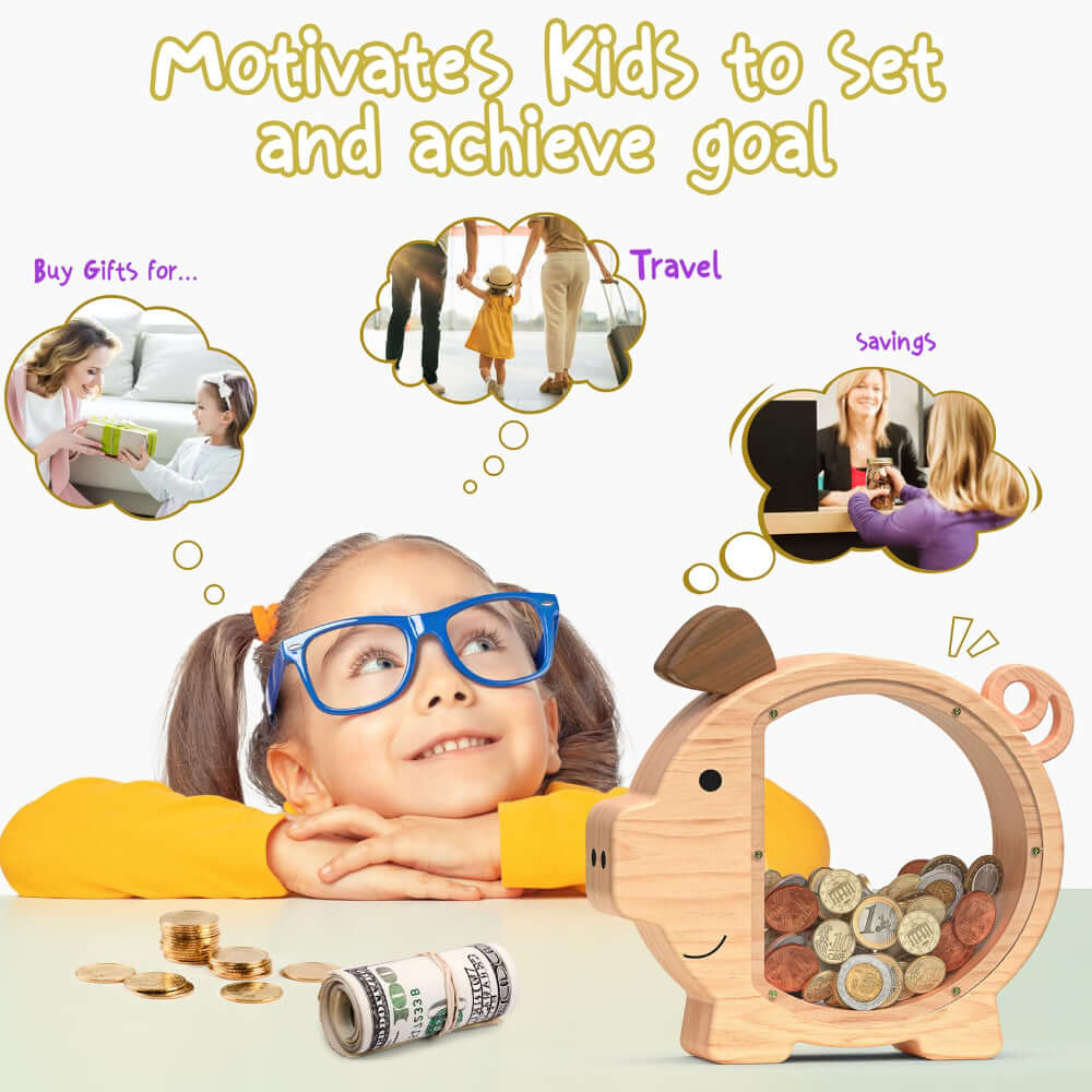 Personalized Wooden Pig Piggy Bank for Kids - Image 4