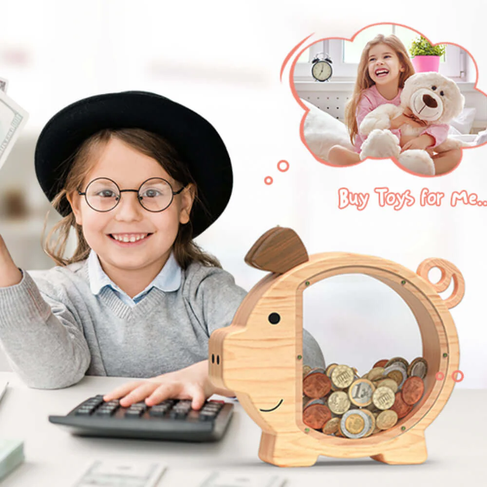 Personalized Wooden Pig Piggy Bank for Kids - Image 9