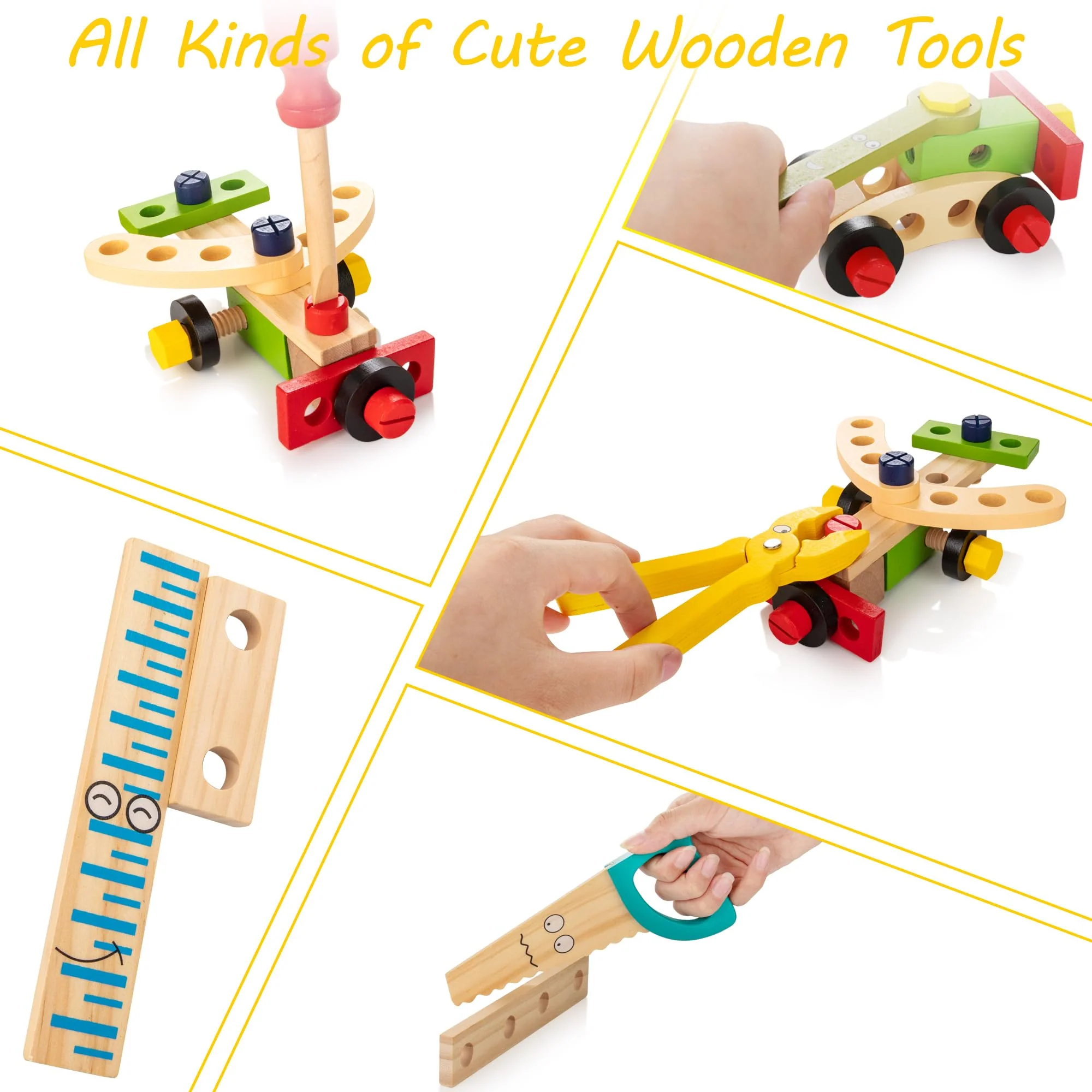 Wooden Toddler Tool Set, Montessori Education STEM Construction Toys - Image 3