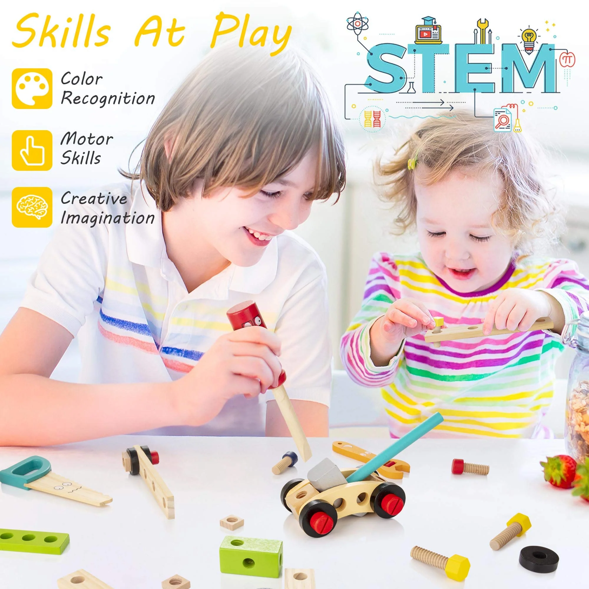 Wooden Toddler Tool Set, Montessori Education STEM Construction Toys - Image 4